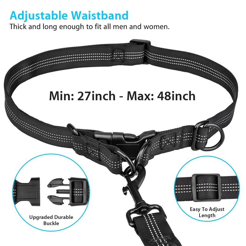 Hands Free Dog Running Leash with Adjustable Waist Belt Dual Handle Elastic Bungees Retractable Rope for Medium Large Dogs Reflective Stitches