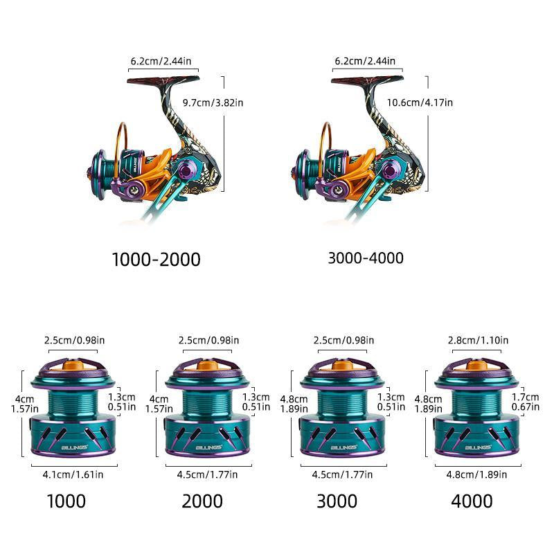BILLINGS HA 1000-4000 Series Spinning Reel, 5.2:1 Gear Ratio, 8KG/18LB Max Drag, Durable Metal Fishing Reel for Freshwater and Saltwater Fishing Tackle, Fishing Equipment Christmas Gift Ideas, Gifts for Men, Fishing Stuff