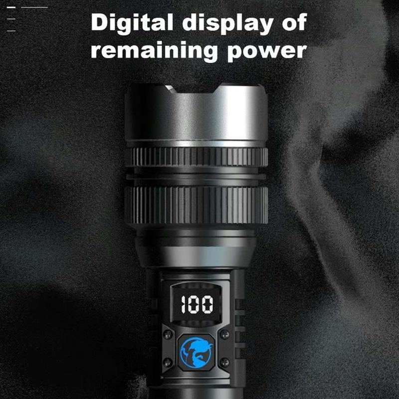 2-In-1 Strong Flashlight (Power Bank),Digital Display of Power,Rechargeable,Zoomable,X4Waterproof,Adjustable Brightness Flash Light for Outdoor,Emergency,Camping Accessories,Fishing Garden Lighting Night Security Garage Lighting