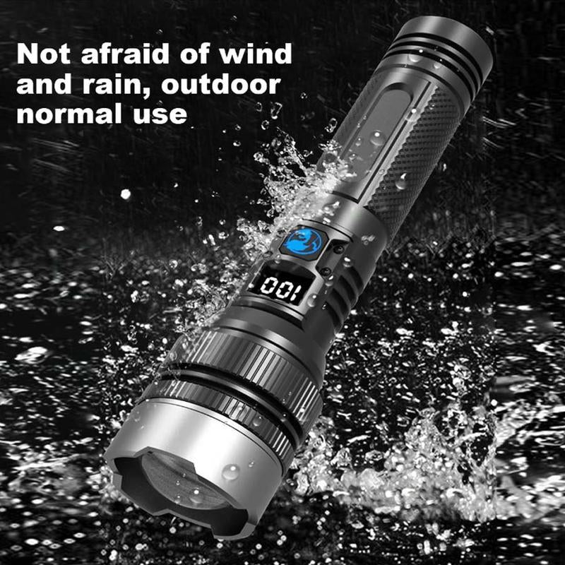 2-In-1 Strong Flashlight (Power Bank),Digital Display of Power,Rechargeable,Zoomable,X4Waterproof,Adjustable Brightness Flash Light for Outdoor,Emergency,Camping Accessories,Fishing Garden Lighting Night Security Garage Lighting