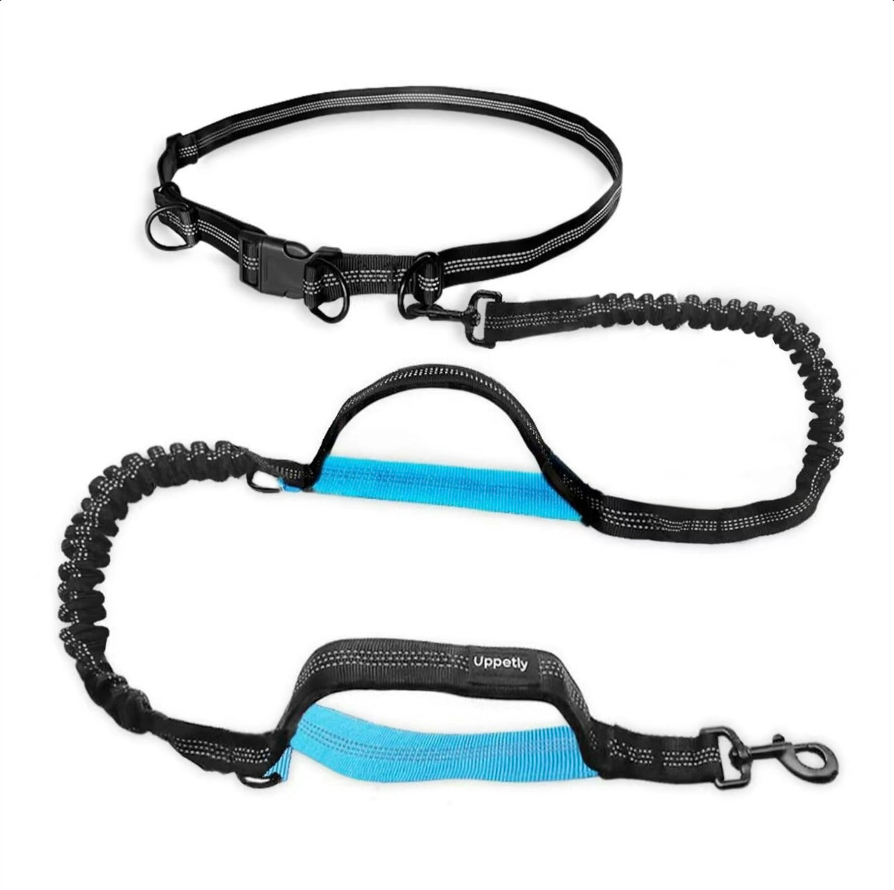 Hands Free Dog Running Leash with Adjustable Waist Belt Dual Handle Elastic Bungees Retractable Rope for Medium Large Dogs Reflective Stitches