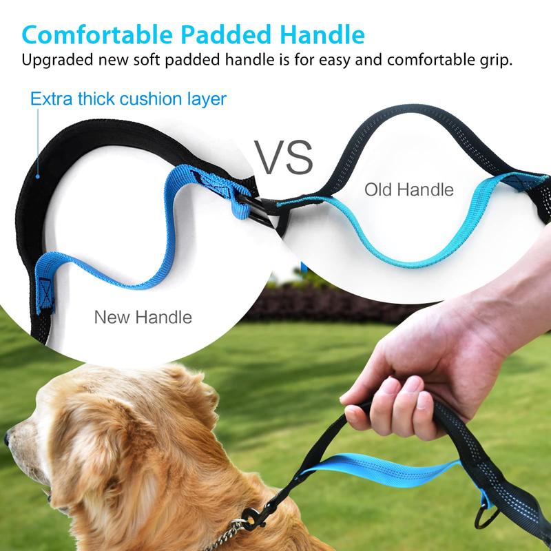 Hands Free Dog Running Leash with Adjustable Waist Belt Dual Handle Elastic Bungees Retractable Rope for Medium Large Dogs Reflective Stitches
