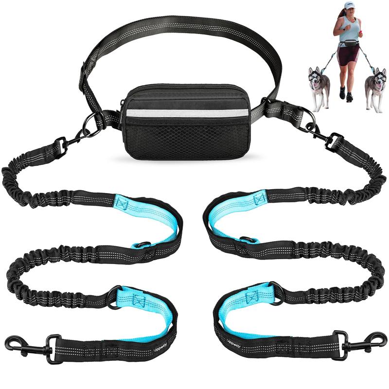 Hands Free Dog Running Leash with Adjustable Waist Belt Dual Handle Elastic Bungees Retractable Rope for Medium Large Dogs Reflective Stitches